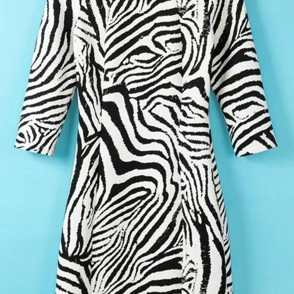 ZARA black White long Sleeve Zebra Print Bodycon cocktail mini Dress Sz M - Picture 5 of 13
